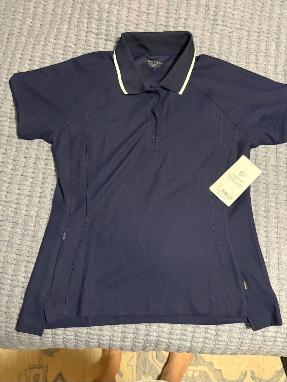 Athleta Navy Polo with White Contrast Trim